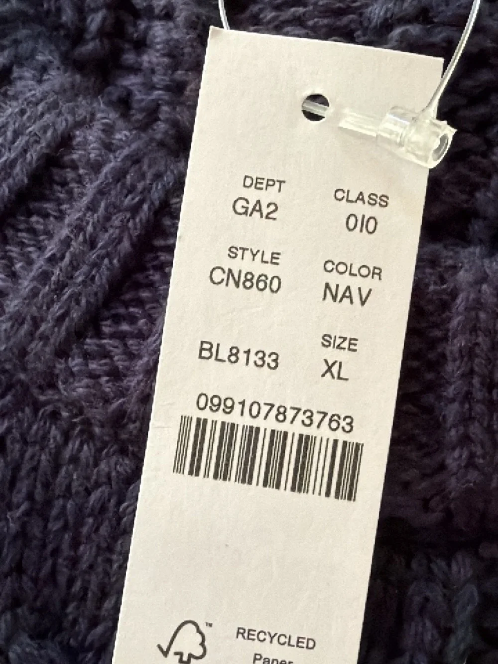 J. Crew Cable-Knit Cotton Sweater XL Navy NEW